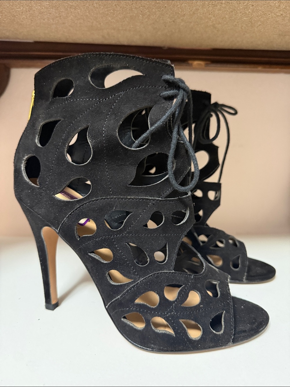 Aldo Black Cutout Lace-Up Stiletto Sandals